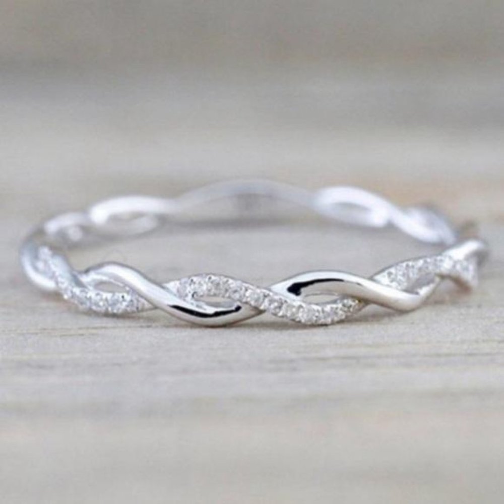 925 STERLING SILVER DIAMOND TWISTED ETERNITY RING - Picture 1 of 3